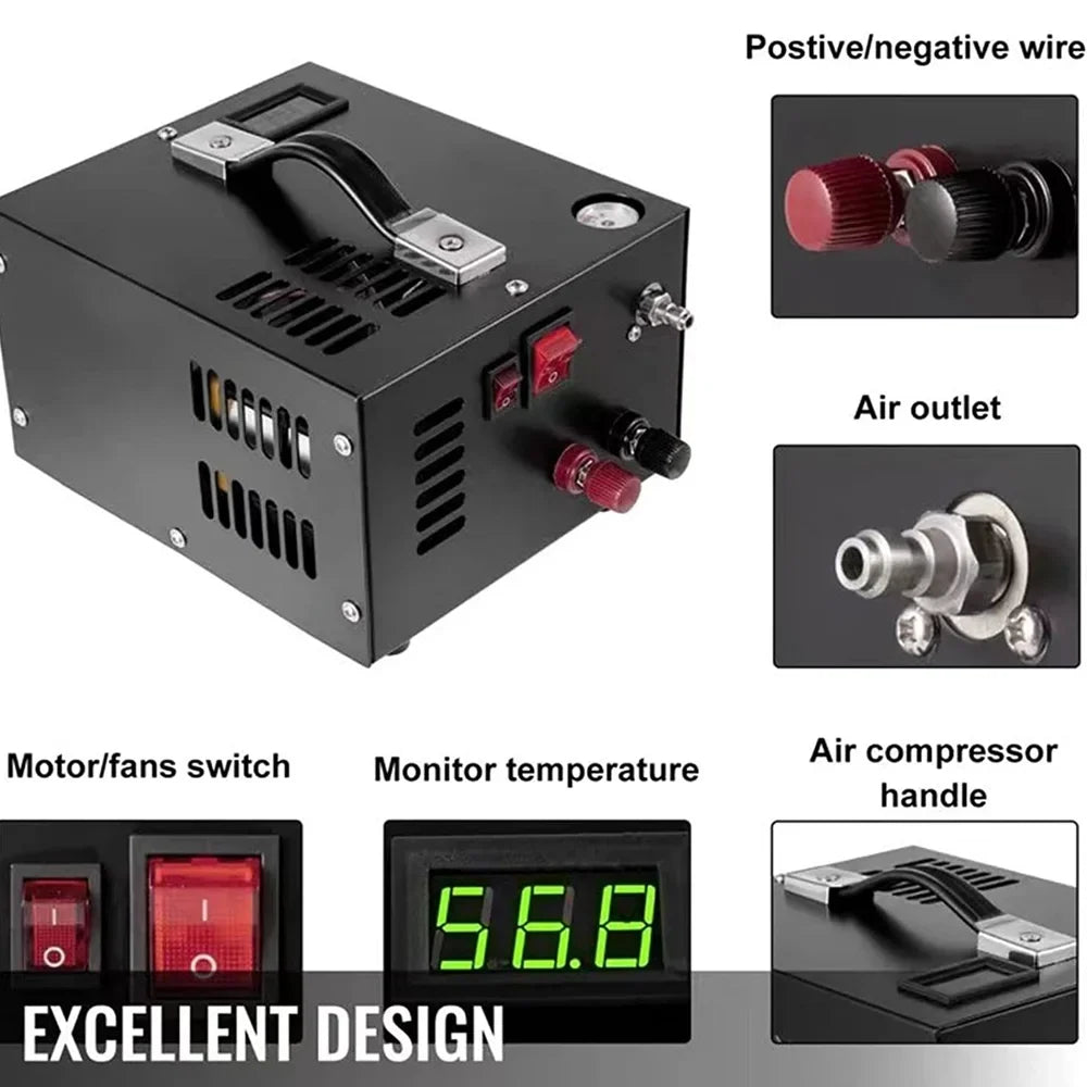 Lixada Electric 4500PSI High Pressure Air Compressor Intelligent Portable Pump Automatic Shutdown with Barometer Transformer