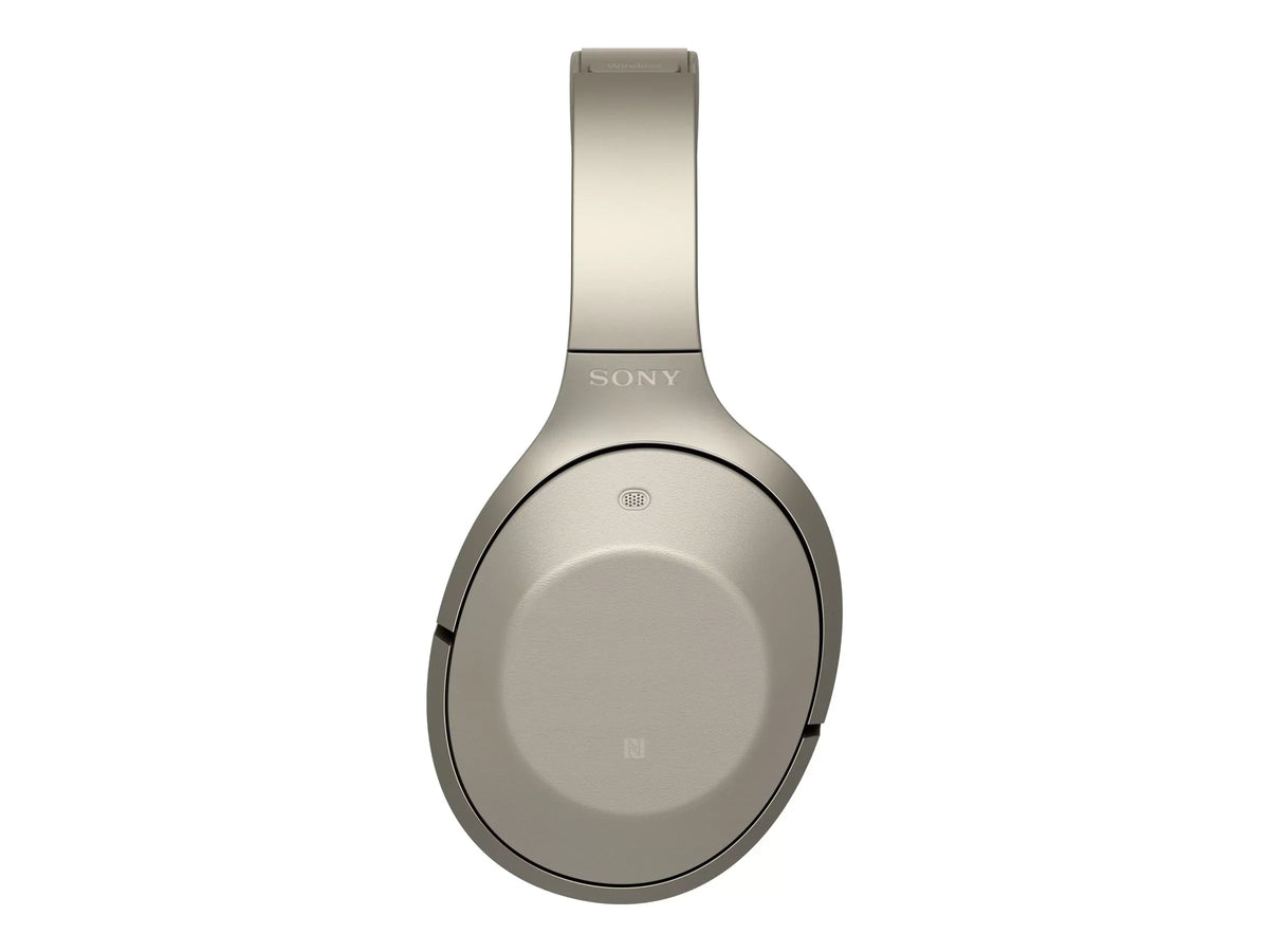 Sony MDR-1000X - Headphones with mic - full size - Bluetooth - wireless - NFC - active noise canceling - beige