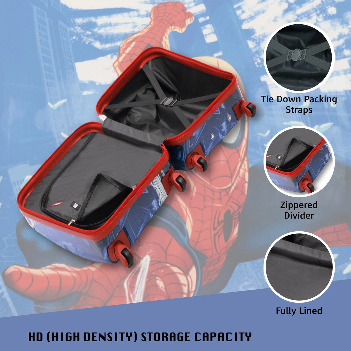 Marvel Spider-Man 21 Inch Kids Rolling Luggage, Hardshell Carry On Suitcase with Wheels, Blue