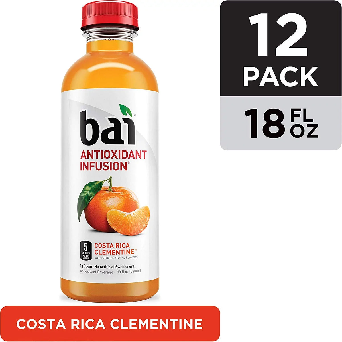 Bai Flavored Water, Costa Rica Clementine, Antioxidant Infpre-owned Drinks, 18 Fluid Ounce Bottles, 12 count