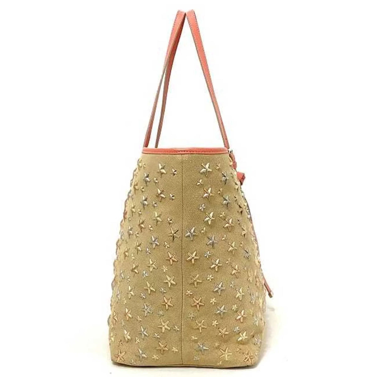 Pre-Owned Jimmy Choo Tote Bag Beige Pink Silver Sarah Studs Star Canvas Leather Women's (Good)