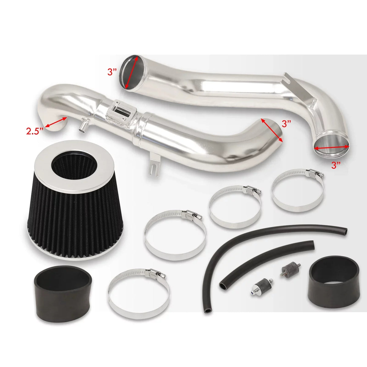 AJP Distributors JDM Cold Air Intake CAI Induction System Polished Aluminum Piping Pipe + Filter Compatible/Replacement For Honda Civic DX LX EX 1.8L L4 2006 2007 2008 2009 2010 2011 06 07 08 09 10 11