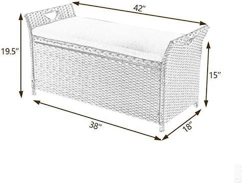 YPZBBOOM Outdoor Deck  Box  Patio Wicker  Bench  Rattan  Bins with Cushion (Red)