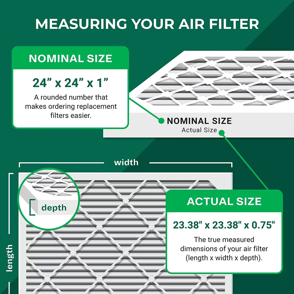 Filterbuy 24x24x1 MERV 13 Pleated HVAC AC Furnace Air Filters (6-Pack)