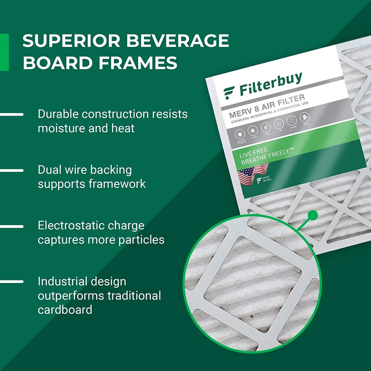 Filterbuy 16x18x2 MERV 8 Pleated HVAC AC Furnace Air Filters (4-Pack)