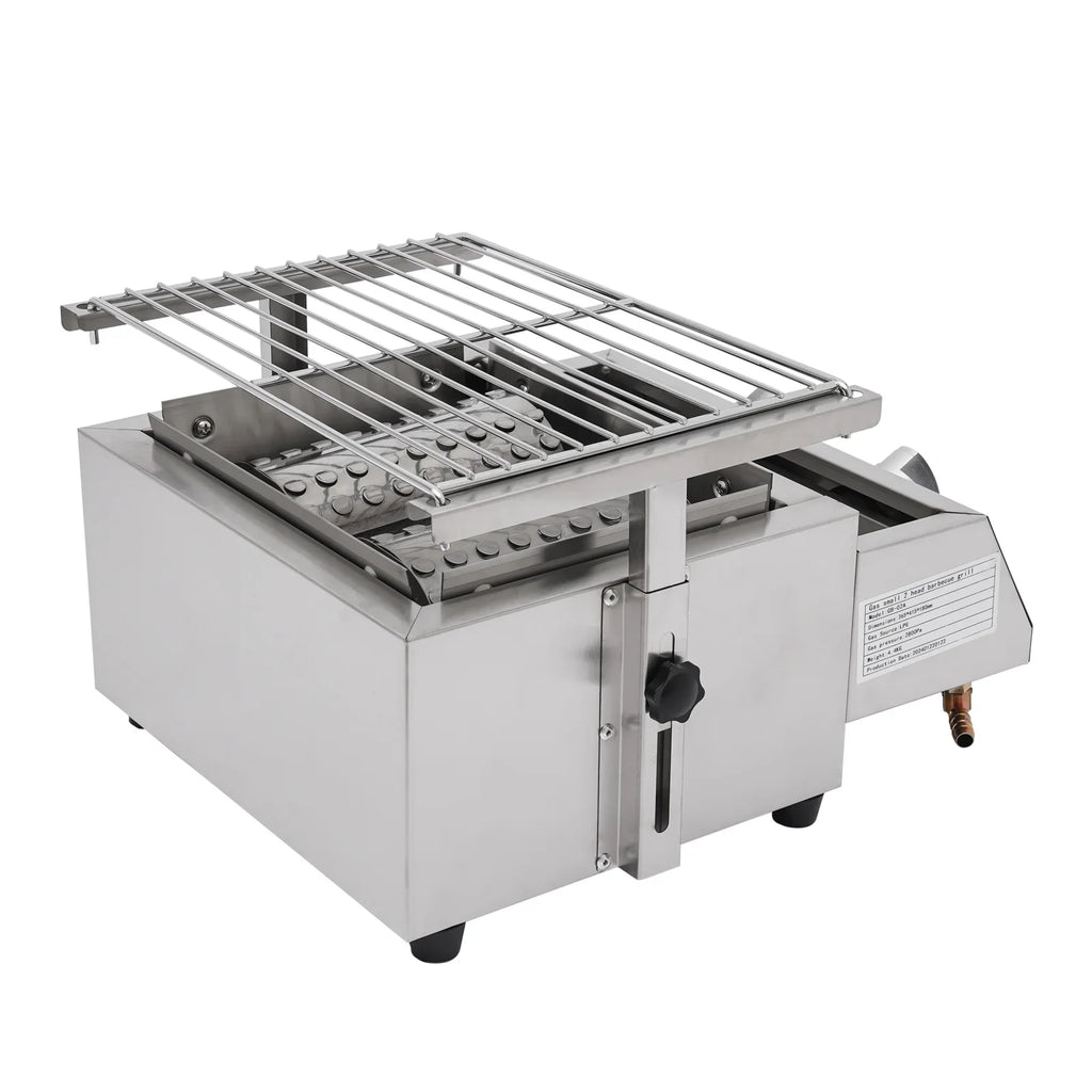 Countertop Barbeque Grill, LPG Gas 2-Burner Stainless Steel Grill for Outdoor Sliver