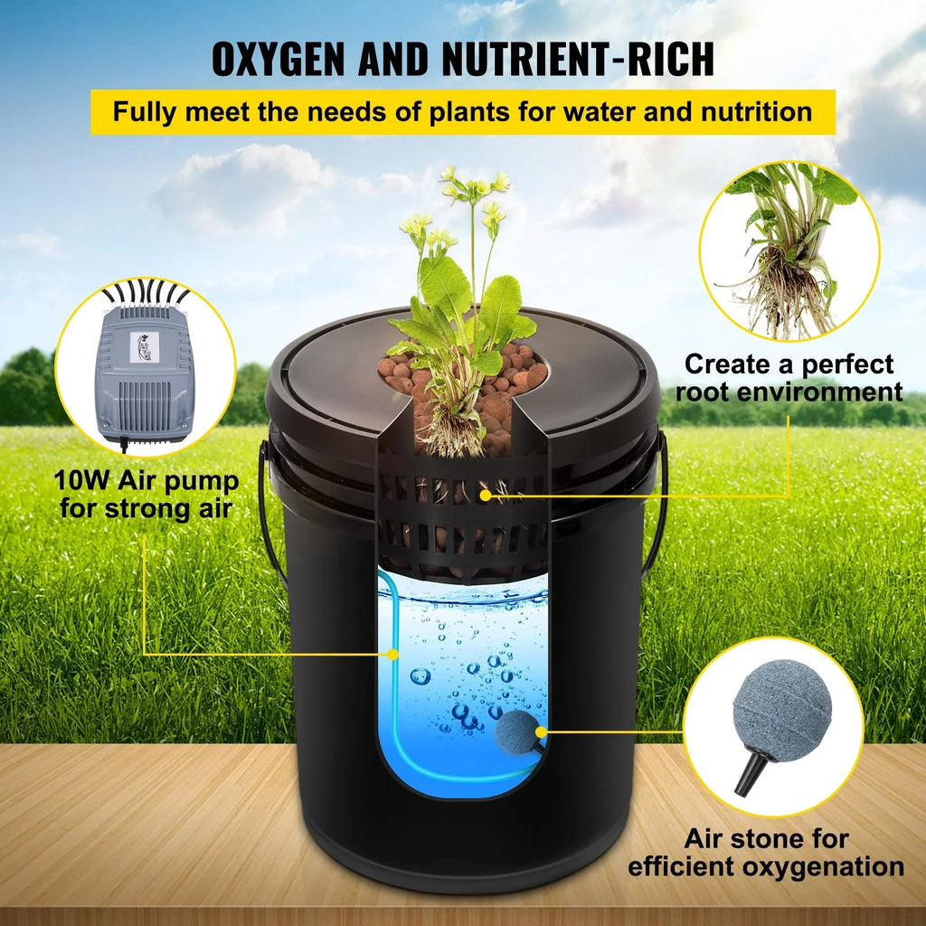 VEVOR DWC Hydroponic Grow Kit, 5-Gallon, 4-Bucket System with Pump, Air Stone & Water Level Indicator for Indoor/Outdoor Leafy Vegetables