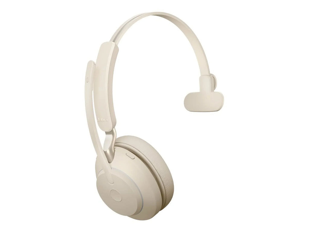 Jabra Evolve2 65 UC Mono - Headset - on-ear - convertible - Bluetooth - wireless - USB-C - noise isoLatitudeing - beige - with charging stand