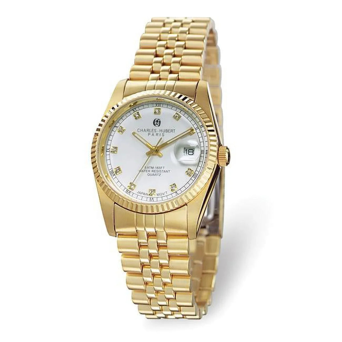 Charles Hubert Gold PLatitudeed Stainless Steel White Dial Watch