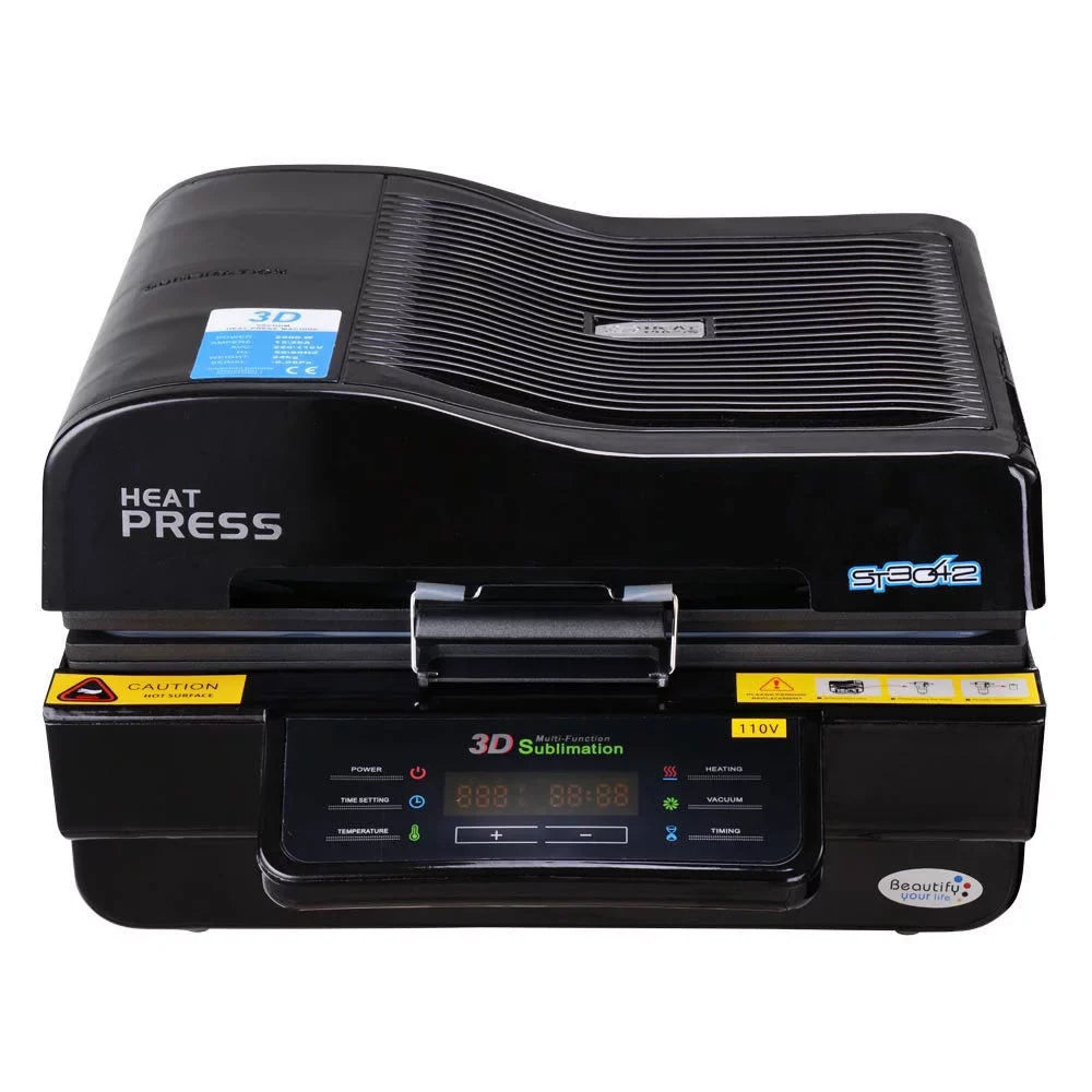 INTBUYING 3D Vacuum Sublimation Heat Press Machine Mug Paper Inks Tape Rubber Clamps Transfer KIT