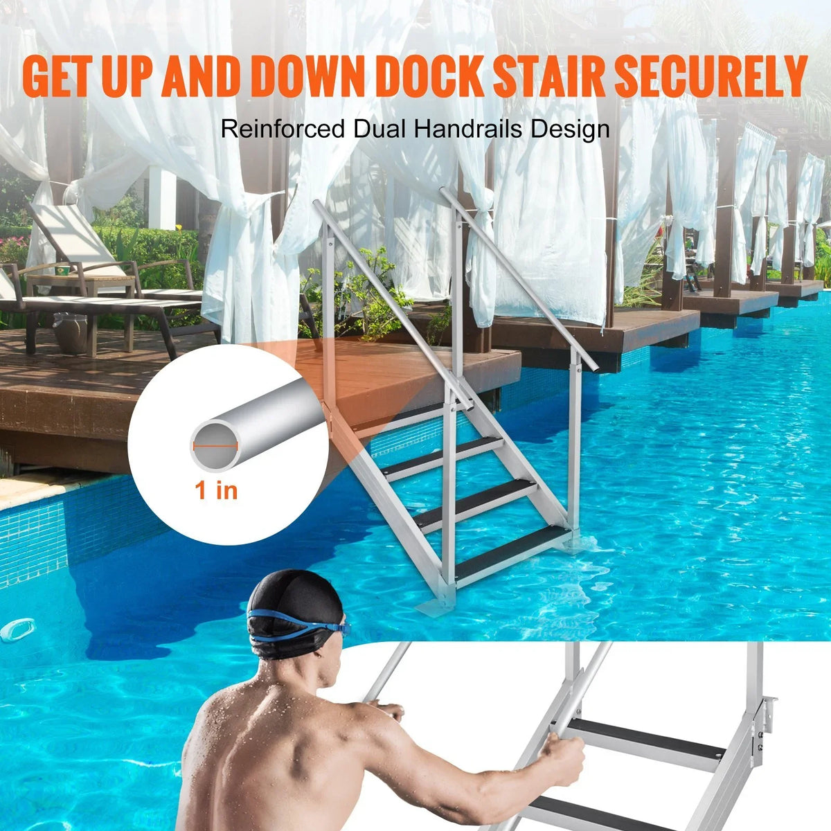 Vevor  Dock Stairs 30-38 in. Adjustable Height, 500 lbs Load Capacity Dock Ladder 4 Step