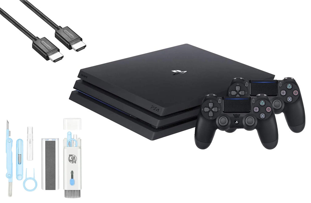 Pre-Owned Sony PlayStation 4 Pro 1TB Gaming Console Black HDMI Cable 2 Controller With BOLT AXTION Cleaning Kit Bundle (Refurbished: Like New)