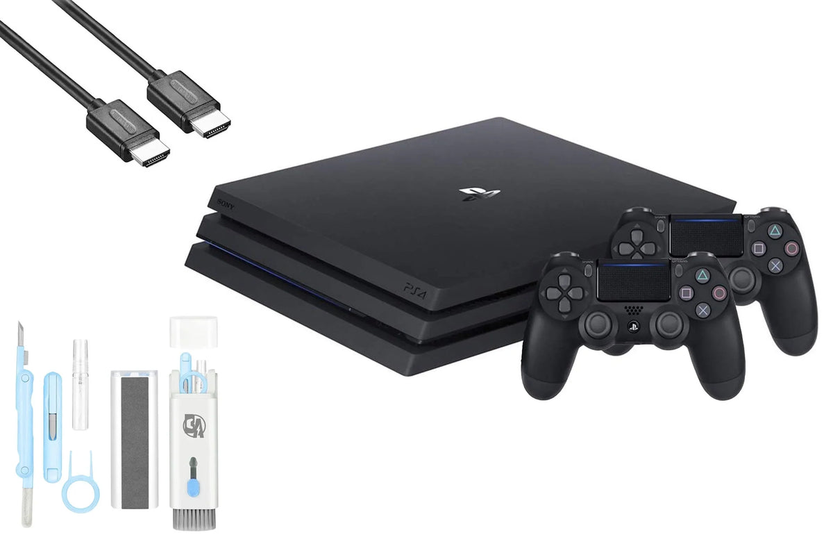 Pre-Owned Sony PlayStation 4 Pro 1TB Gaming Console Black HDMI Cable 2 Controller With BOLT AXTION Cleaning Kit Bundle (Refurbished: Like New)