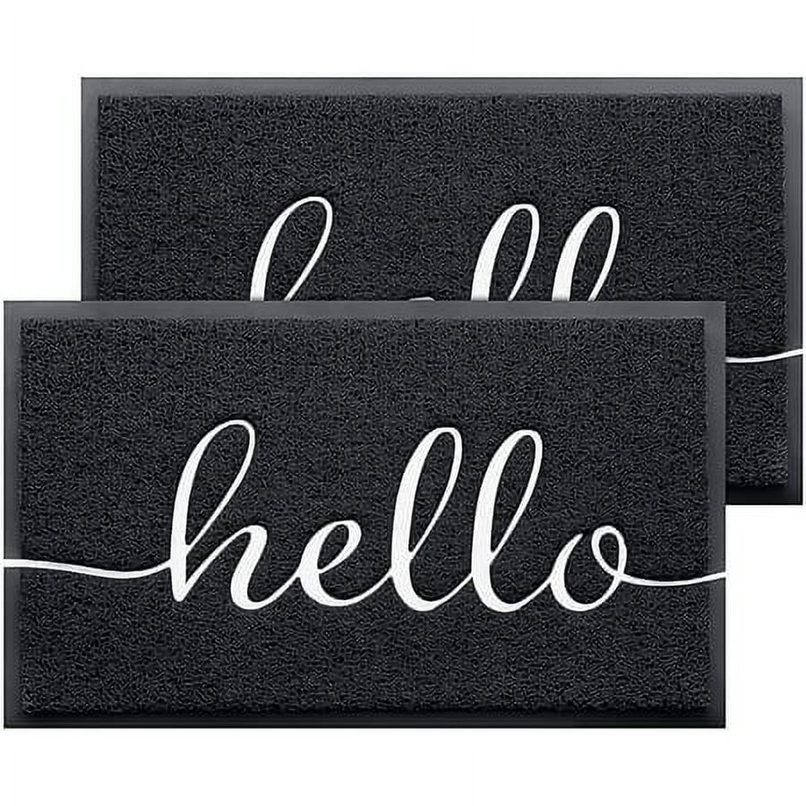 JATOK 2-Pack Hello Design Non-Slip Floor Mat for Front Door, Indoor-Outdoor, Bathroom, Kitchen and Patio, Black, 30" (L) x 17.5" (W)