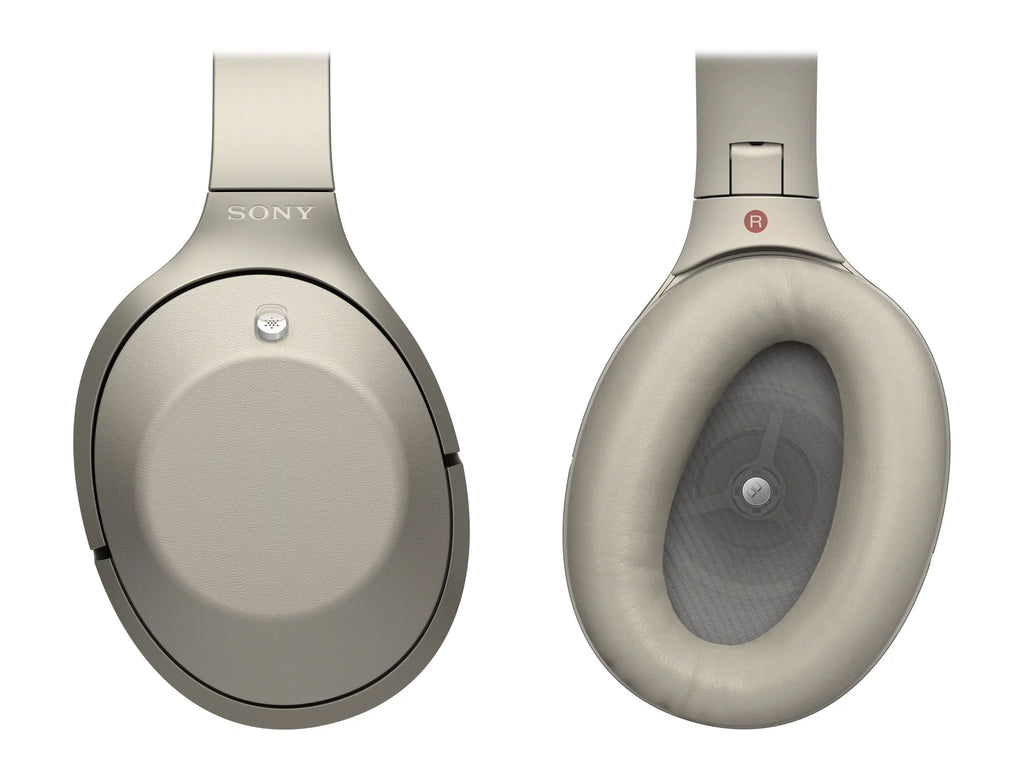 Sony MDR-1000X - Headphones with mic - full size - Bluetooth - wireless - NFC - active noise canceling - beige