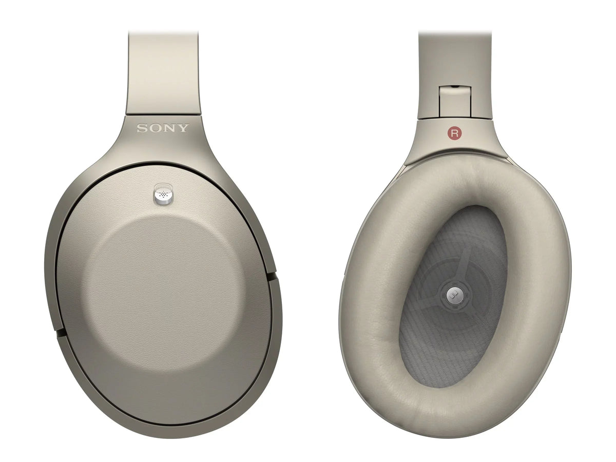 Sony MDR-1000X - Headphones with mic - full size - Bluetooth - wireless - NFC - active noise canceling - beige
