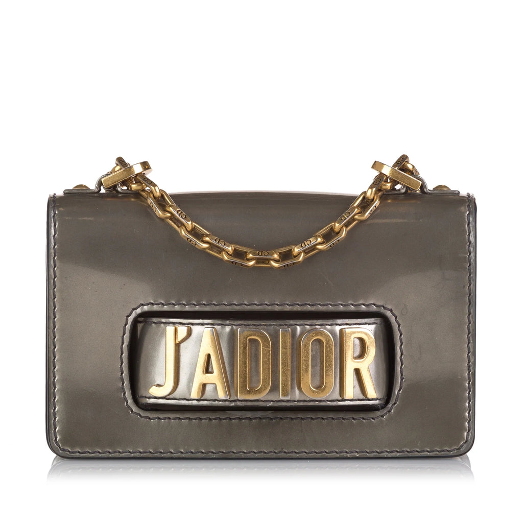 Pre-Owned Authenticated Dior JaDior Mini Chain Flap Calf Leather Gray Shoulder Bag Unisex (Good)