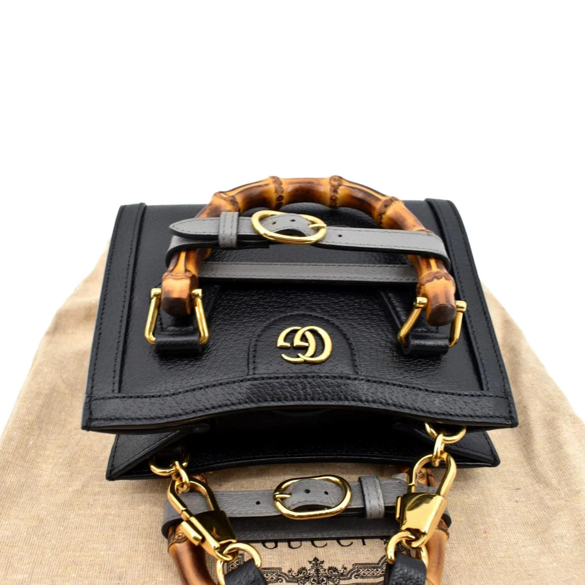 Pre-owned GUCCI Diana Bamboo Mini Leather Tote Bag Black 702732