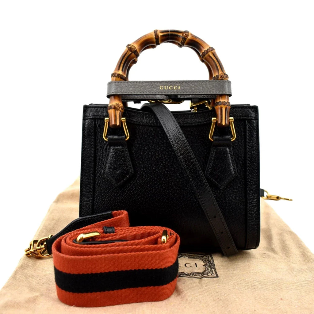 Pre-owned GUCCI Diana Bamboo Mini Leather Tote Bag Black 702732