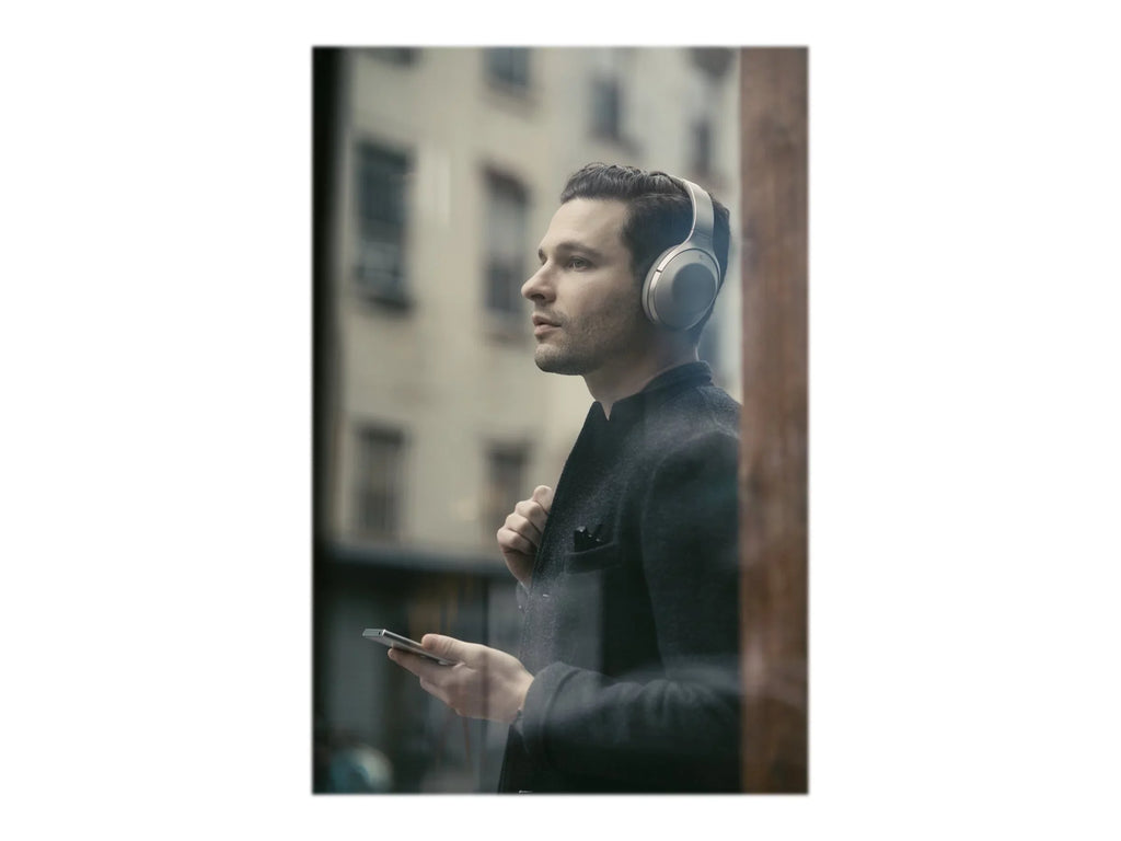 Sony MDR-1000X - Headphones with mic - full size - Bluetooth - wireless - NFC - active noise canceling - beige