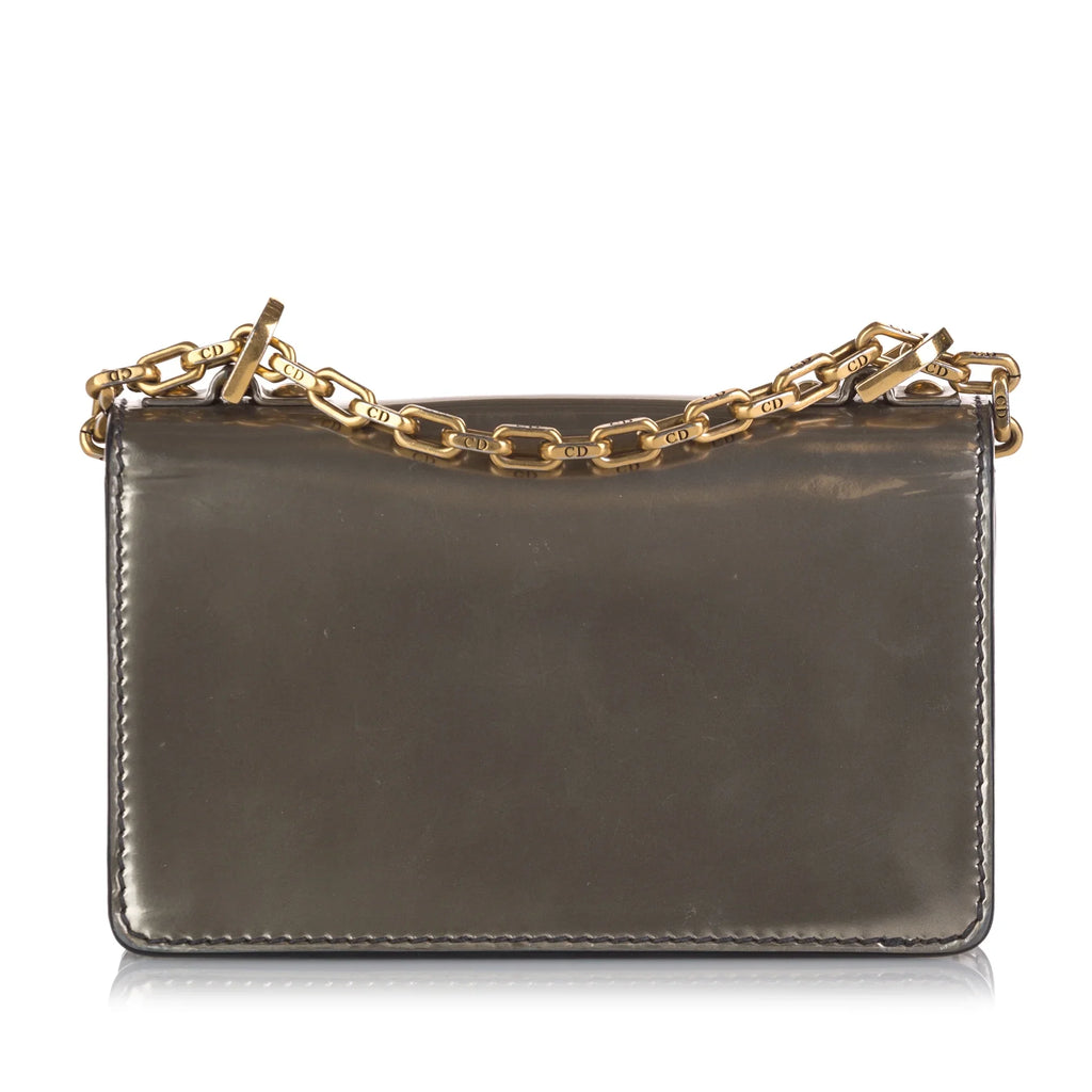 Pre-Owned Authenticated Dior JaDior Mini Chain Flap Calf Leather Gray Shoulder Bag Unisex (Good)