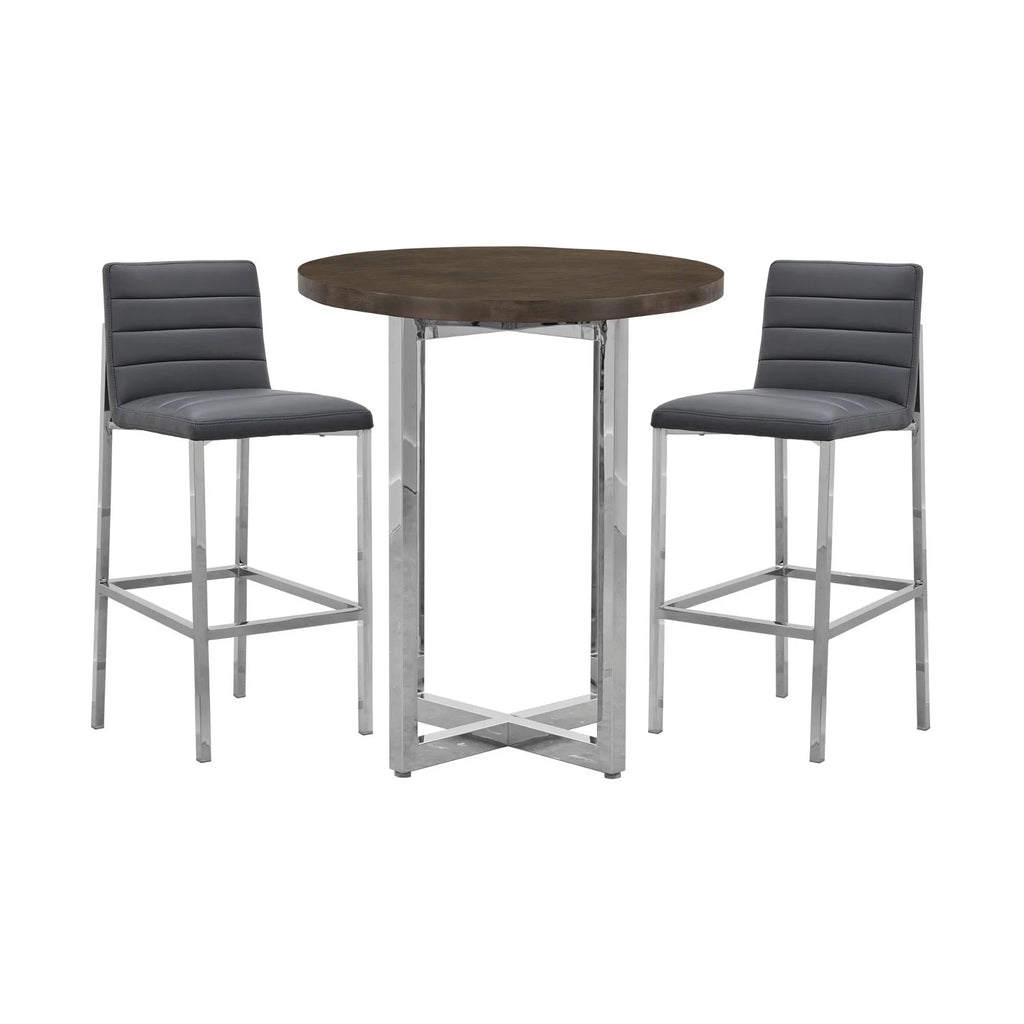 Modus Amalfi 32" Round Bar Table w Wood Top in Taupe