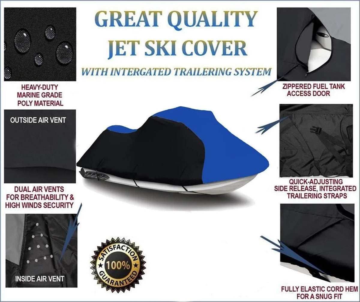 BLACK / BLUE HEAVY-DUTY, PWC 600D JET SKI Cover Compatible for Yamaha Wave Runner GP760 1997 1998 1999 2000 2 Seater
