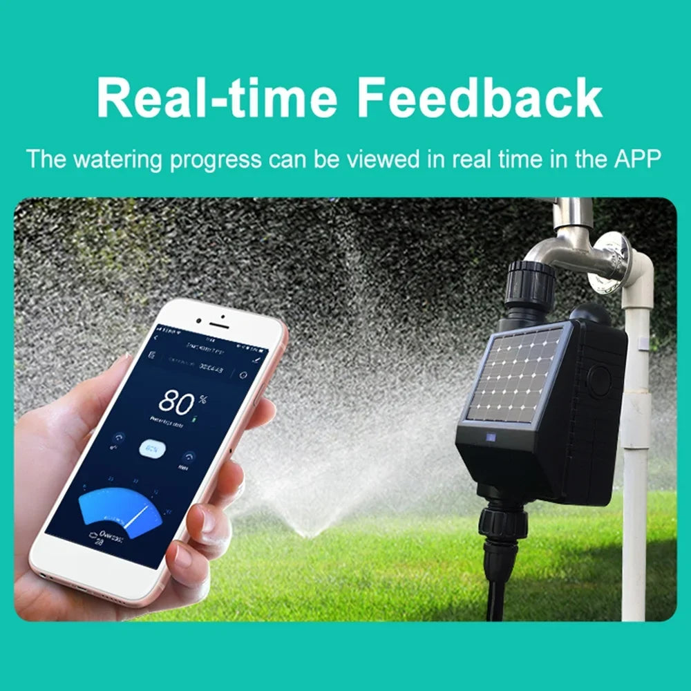 moobody WiFi Sprinkler Timer Solar Powered Smart Water Timer APP Voice Control Wireless Hose Faucet Timer Garden Lawn Yard