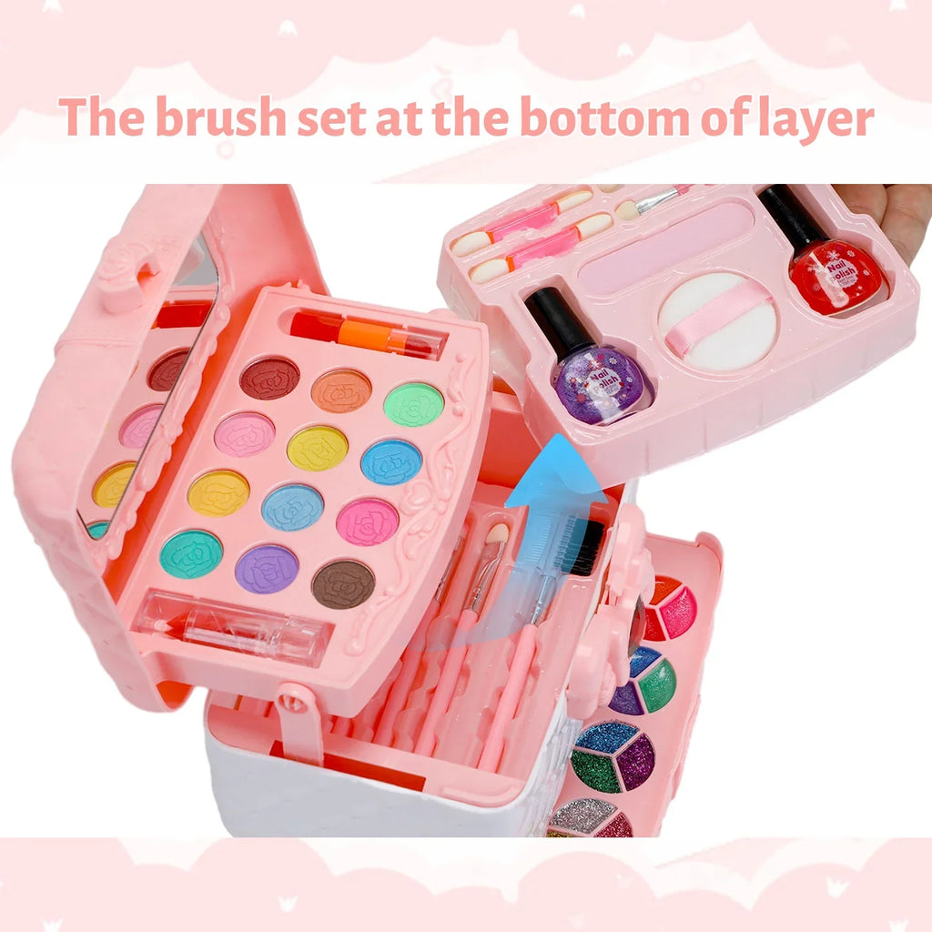 WATTNE Kids Makeup Kit for Girl 42 Pcs Washable Toddler Makeup Kit, Girl Toys Real Cosmetic Makeup Set, Safe & Non-Toxic Frozen Makeup Set for 3-12 Year Old Kids Christmas & Birthday Gift (Pink)