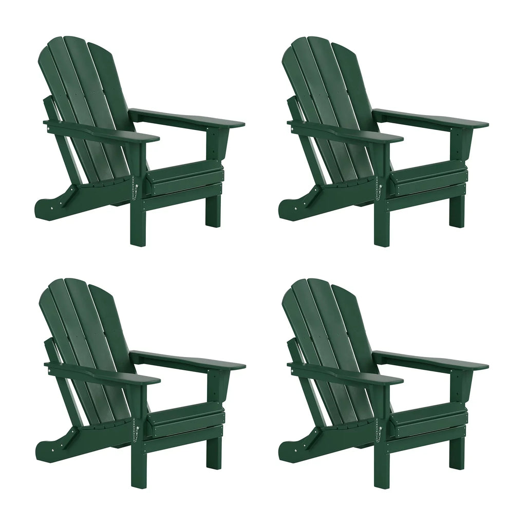EXTRA PLATINUM Classic Outdoor Patio Folding Poly Adirondack Chairs (Set of 4), Dark Green