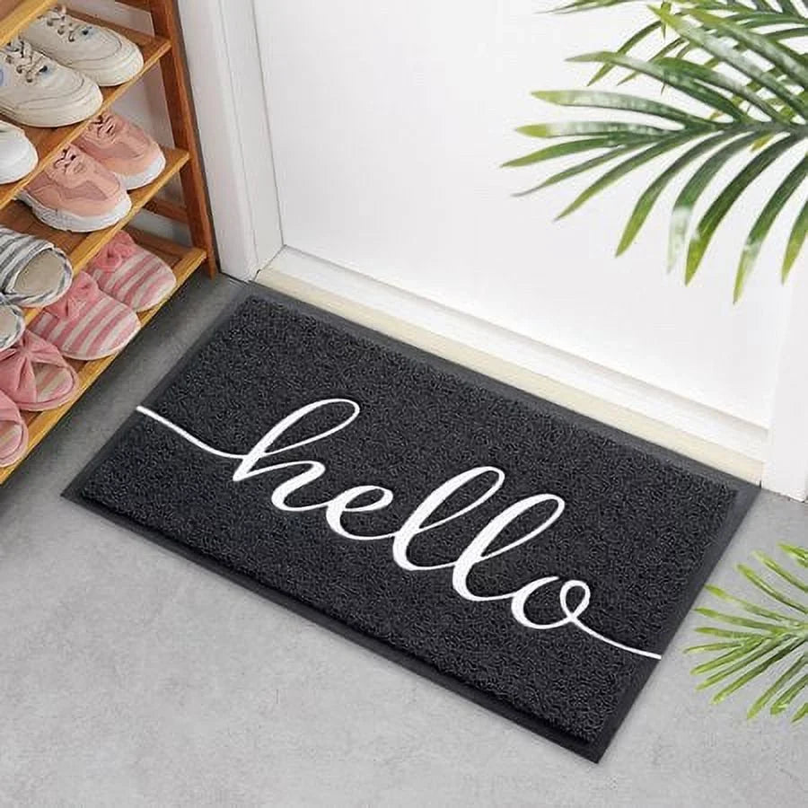 JATOK 2-Pack Hello Design Non-Slip Floor Mat for Front Door, Indoor-Outdoor, Bathroom, Kitchen and Patio, Black, 30" (L) x 17.5" (W)