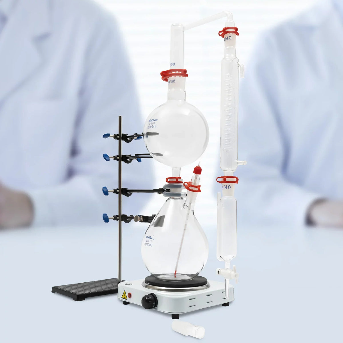 Miumaeov 2000ML Essential Oil DistilLatitudeion Apparatus with Condenser + Hot Stove + Essential Oil Separator Lab Glass DistilLatitudeion Kit Steam Water Distiller Purifier