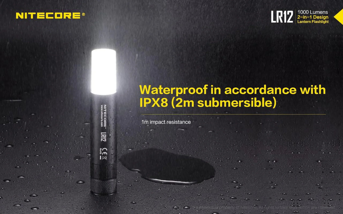 NITECORE LR12 MINI HANDHELD 2-IN-1 LANTERN  and  FLASHLIGHT - 1000 Lumen w/Free Eco-Sensa Battery Case