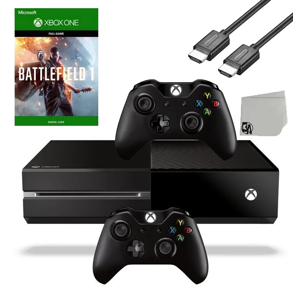 Microsoft Xbox One Original 500GB Gaming Console Black HDMI Cable 2 Controller Included With Battlefield 1 Game BOLT AXTION Bundle Used