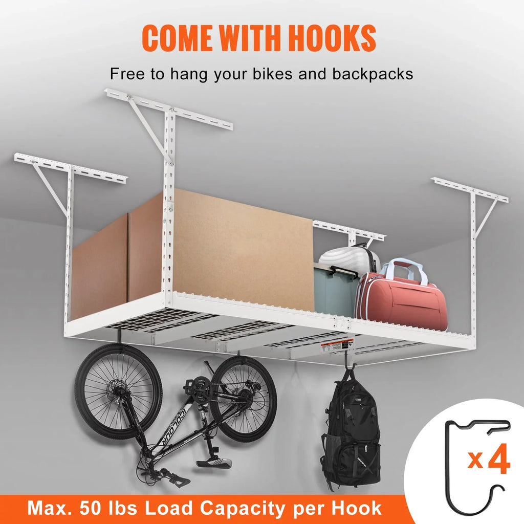 VEVOR Overhead Adjustable Garage Storage Rack 48x96in Ceiling Rack 600lbs White