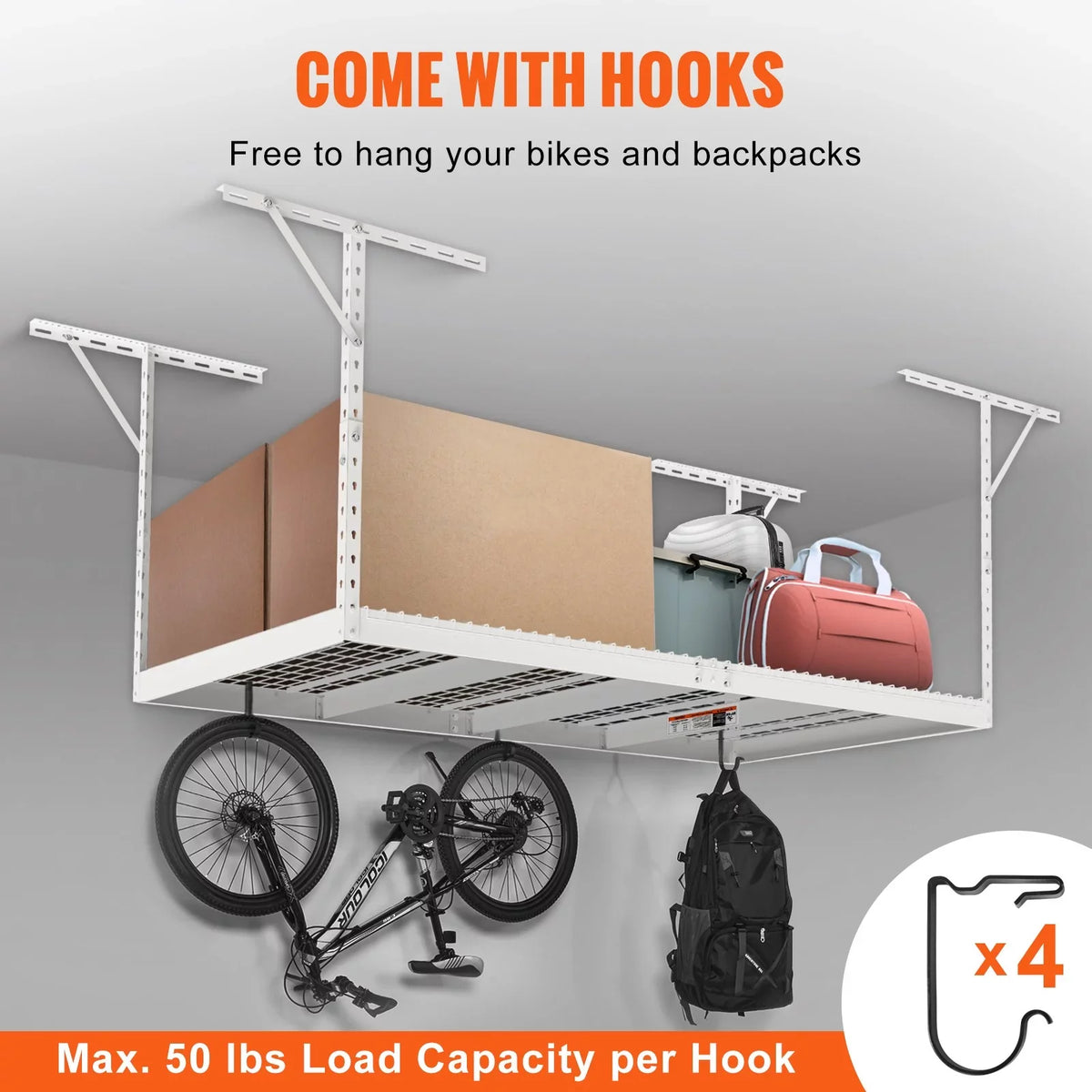VEVOR Overhead Adjustable Garage Storage Rack 48x96in Ceiling Rack 600lbs White