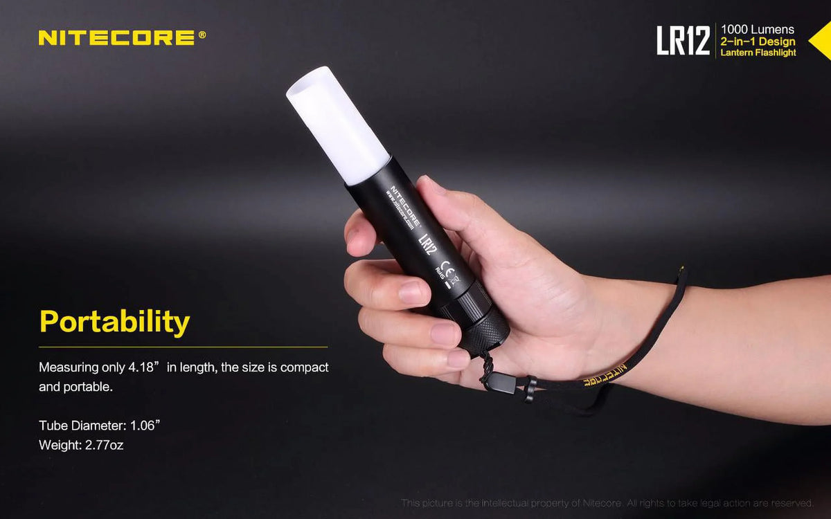 NITECORE LR12 MINI HANDHELD 2-IN-1 LANTERN  and  FLASHLIGHT - 1000 Lumen w/Free Eco-Sensa Battery Case