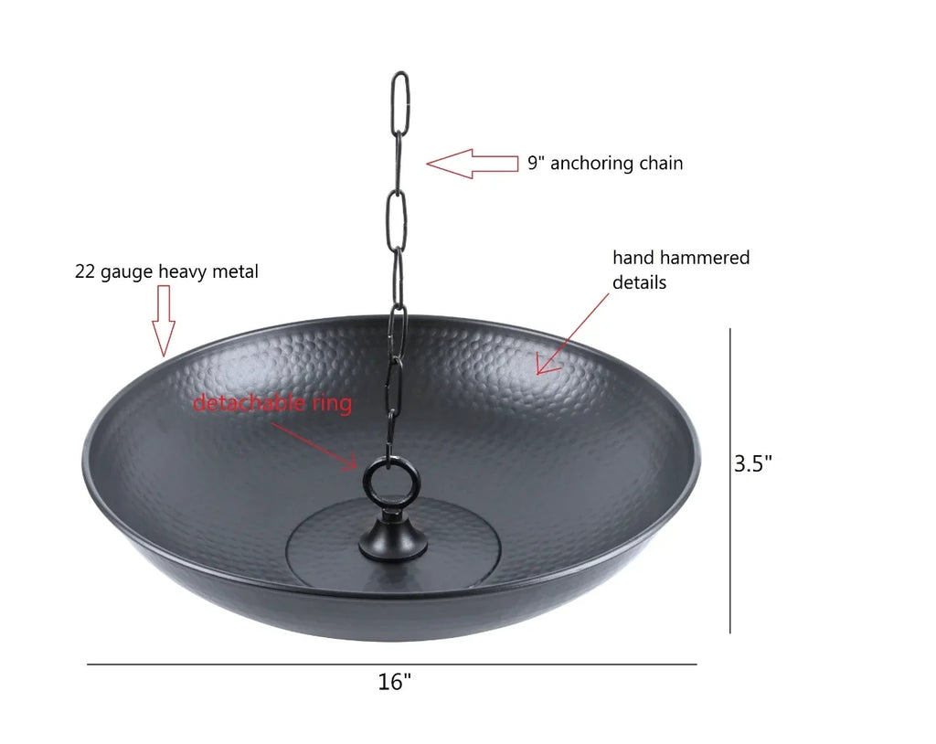 U-nitt Rain Chains 16" Anchoring Catch Basin/Receptacle/Bowl/Dish/Anchor, Black Powder Coated, Hammered, for Roof Gutter Rain Chain InstalLatitudeion, A Decorative Fountain, A Bird Bath/Birdbath, 976BLK