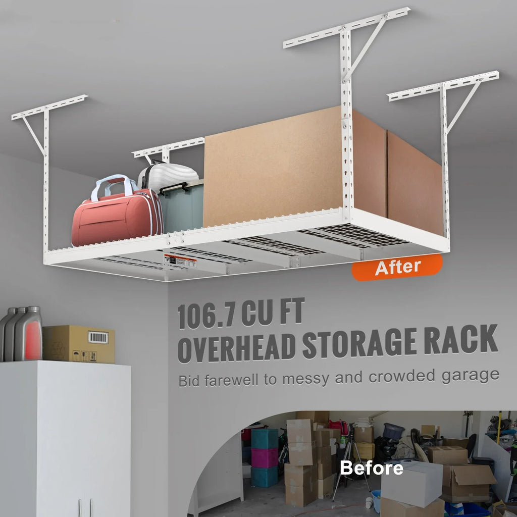 VEVOR Overhead Adjustable Garage Storage Rack 48x96in Ceiling Rack 600lbs White