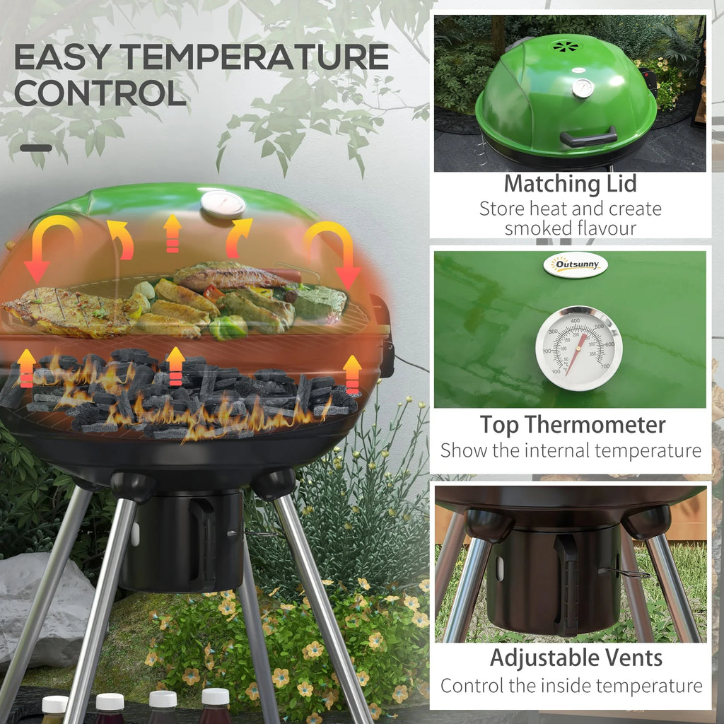 CoSoTower 21" Kettle Charcoal BBQ Grill Trolley with 360 Sq.In. Cooking Area, Outdoor Barbecue with Shelf, Wheels, Ash Catcher and Built-In Thermometer for Patio, Backyard Party, Green