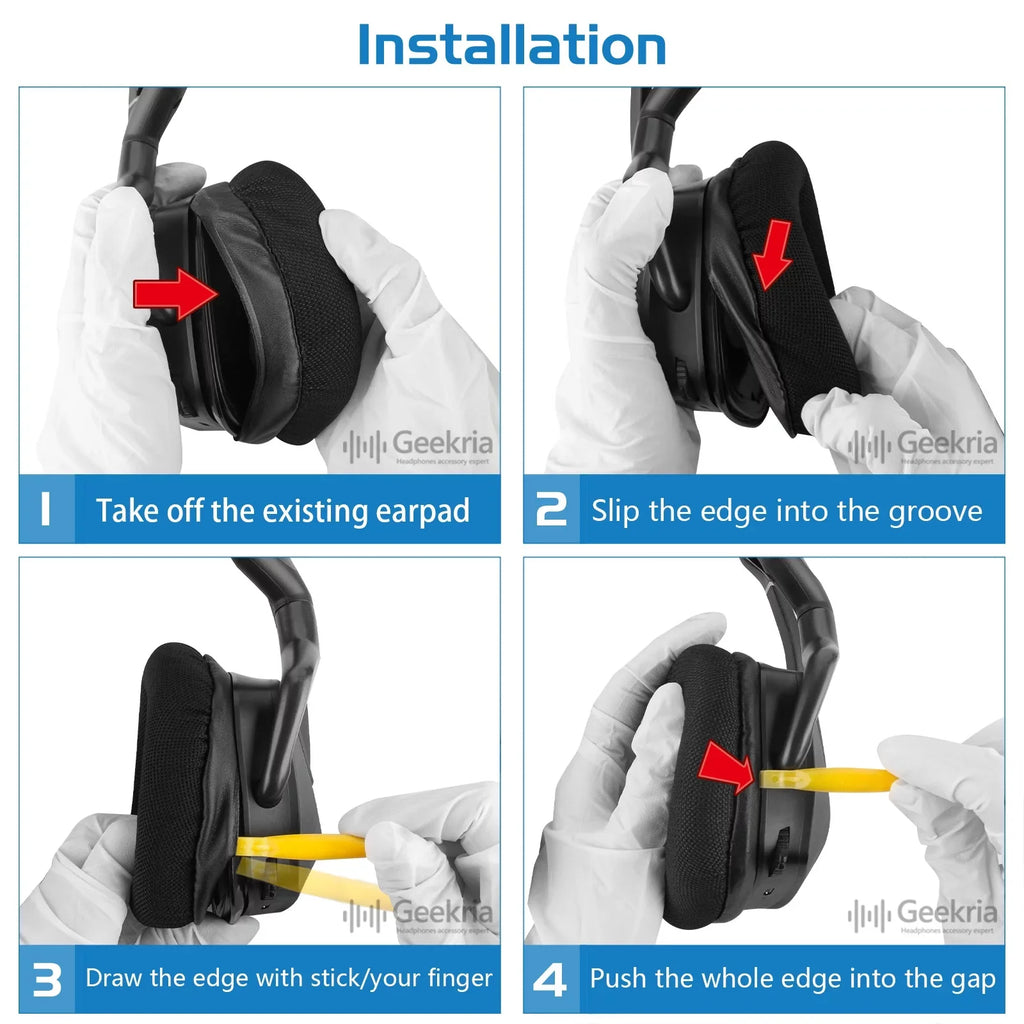 Geekria Comfort Mesh Fabric Replacement Ear Pads for Corsair VOID PRO, Void, Void Pro RGB, Void Pro RGB SE, Void Elite, Void Elite RGB Headphones Ear Cushions, Ear Cups Cover Repair Parts (Black)